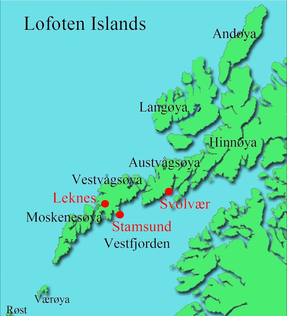 lofoten האיים נורווגיה מפה